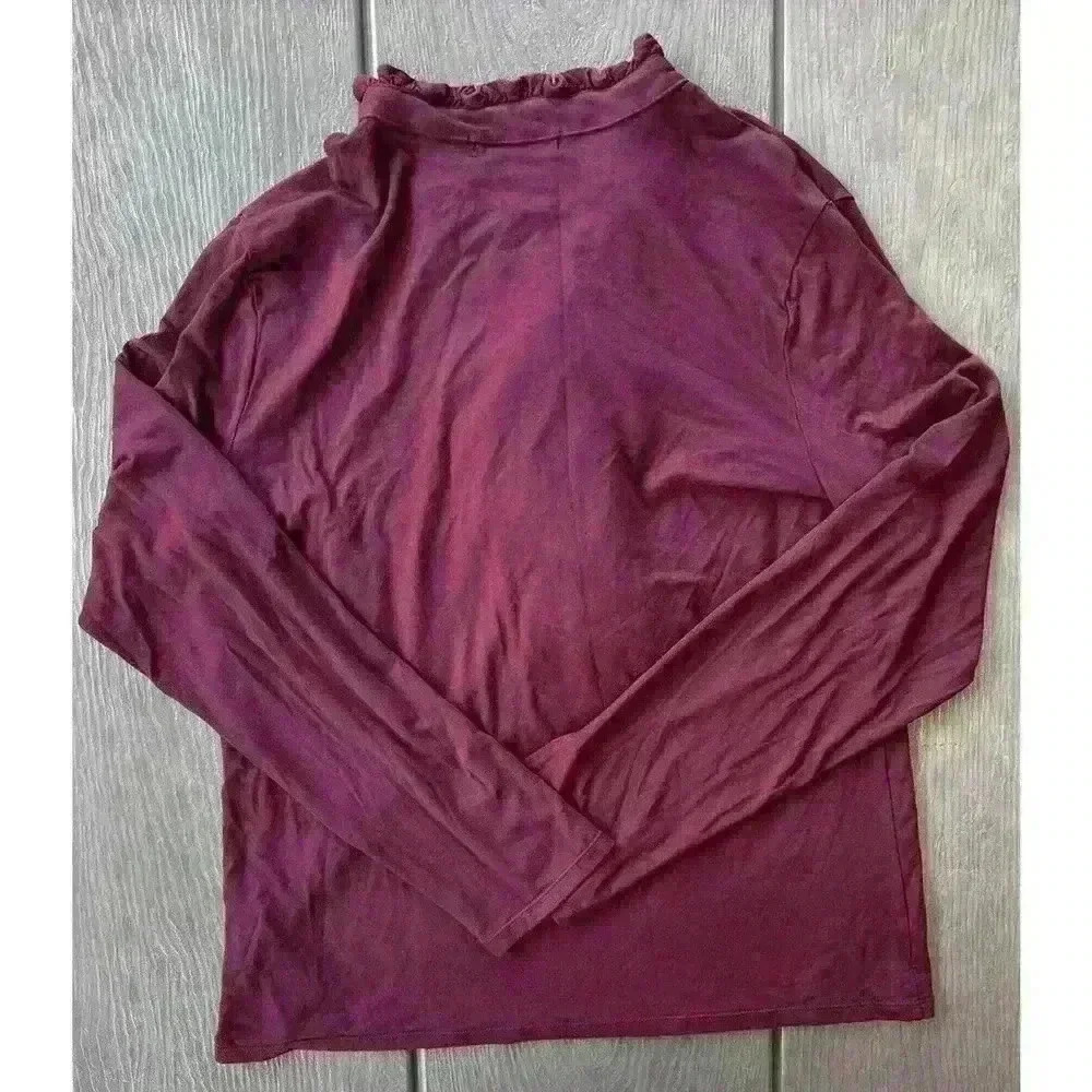 Lauren Ralph Lauren Blouse Womens XL Long Sleeve Beaded Ruffles Burgundy Stretch - Picture 2 of 8